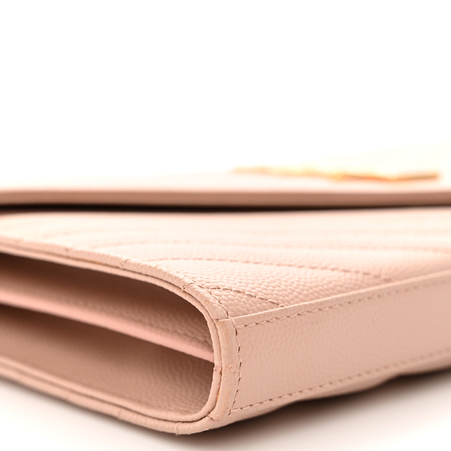 Saint Laurent Grain De Poudre Matelasse Chevron Monogram Chain Wallet Pale Pink 10 of 12