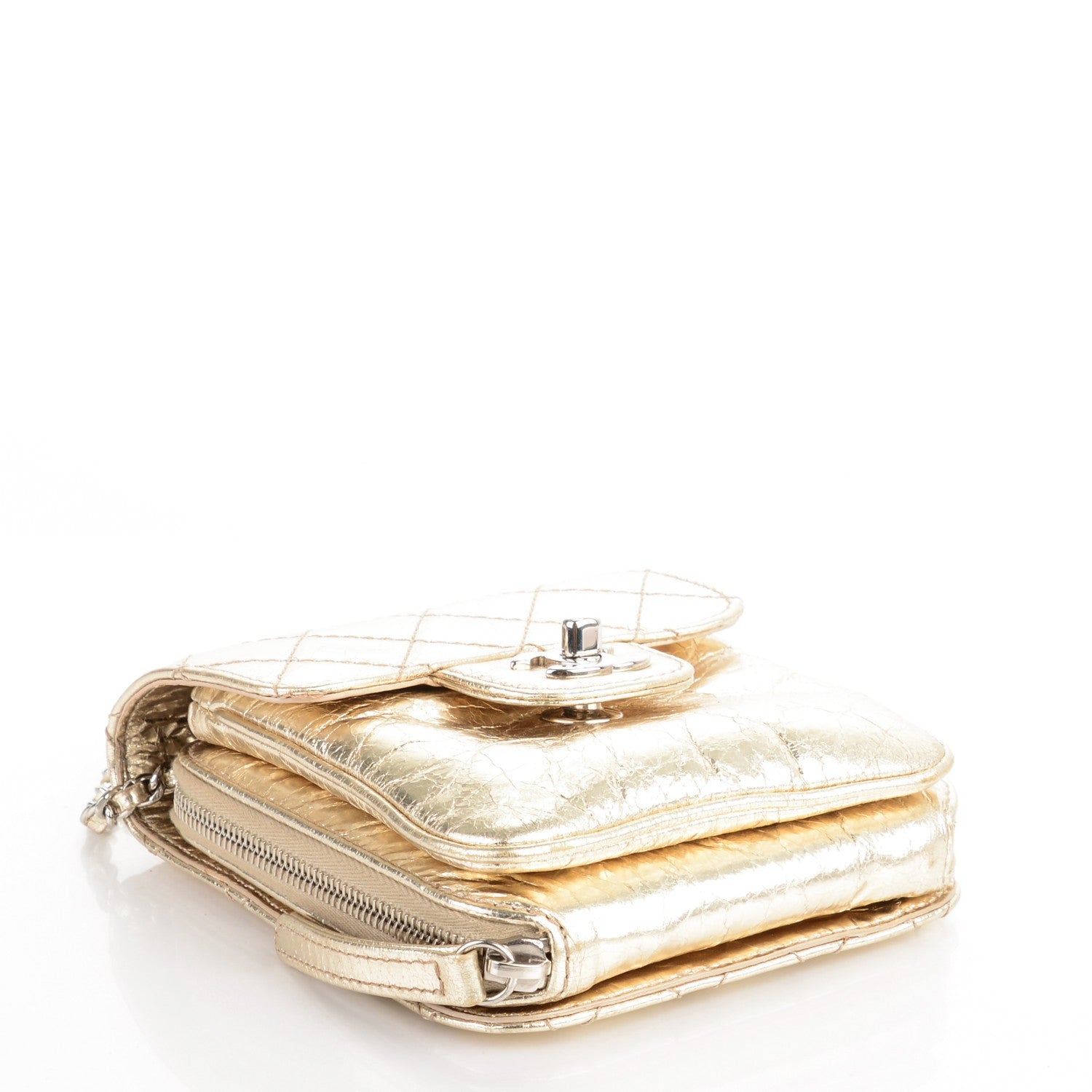 Chanel Crackled Calfskin Quilted Mini Crossbody Flap Gold 4 of 7