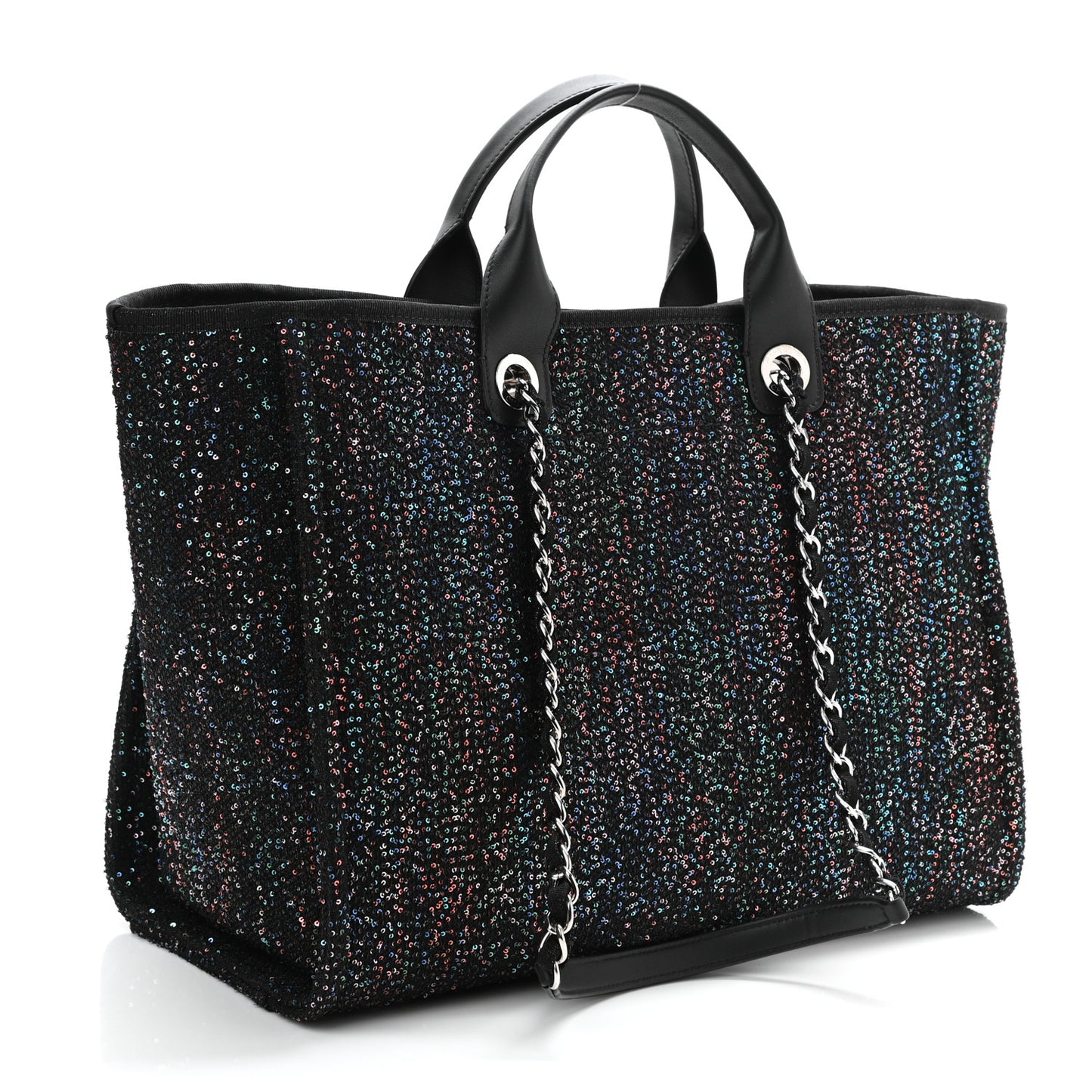 Viscose Sequins Medium Deauville Tote Black