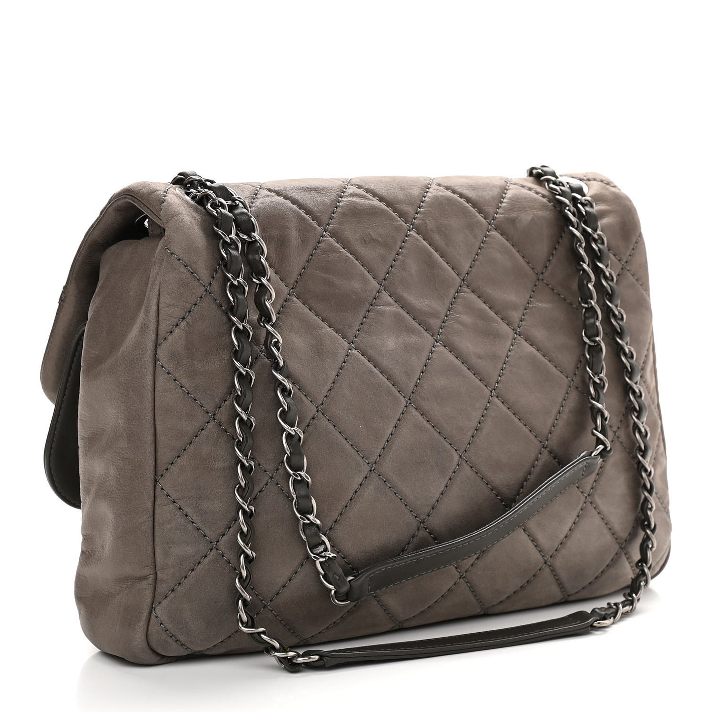 Iridescent Calfskin Jumbo In the Mix Double Flap Dark Grey