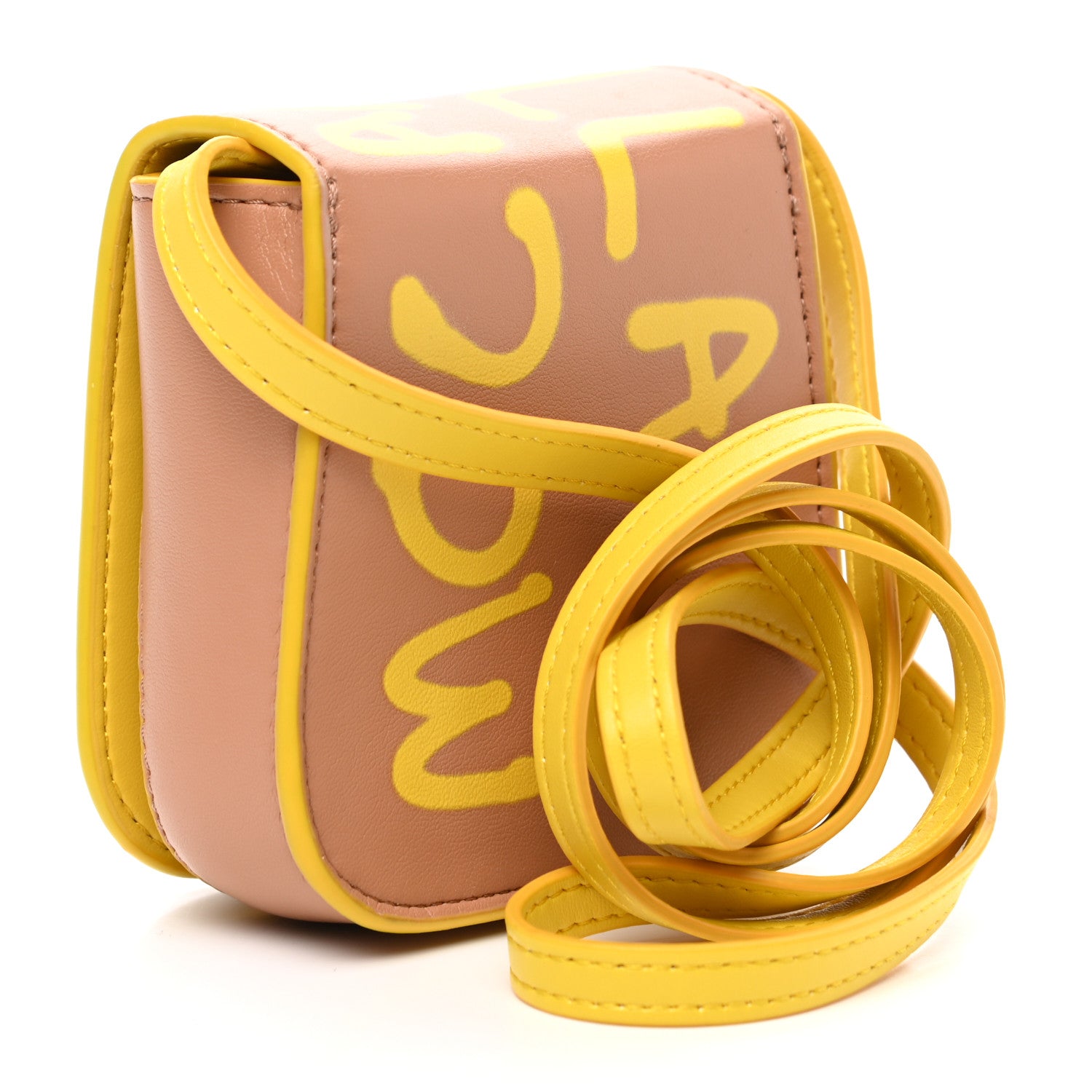 Stella McCartney Eco Alter Nappa Perforated Graffiti Logo Micro Coin Purse Yellow 3 of 9