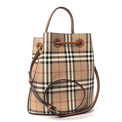 Burberry E-Canvas Vintage Check Small Drawstring Bucket Bag Briar Brown 3 of 9