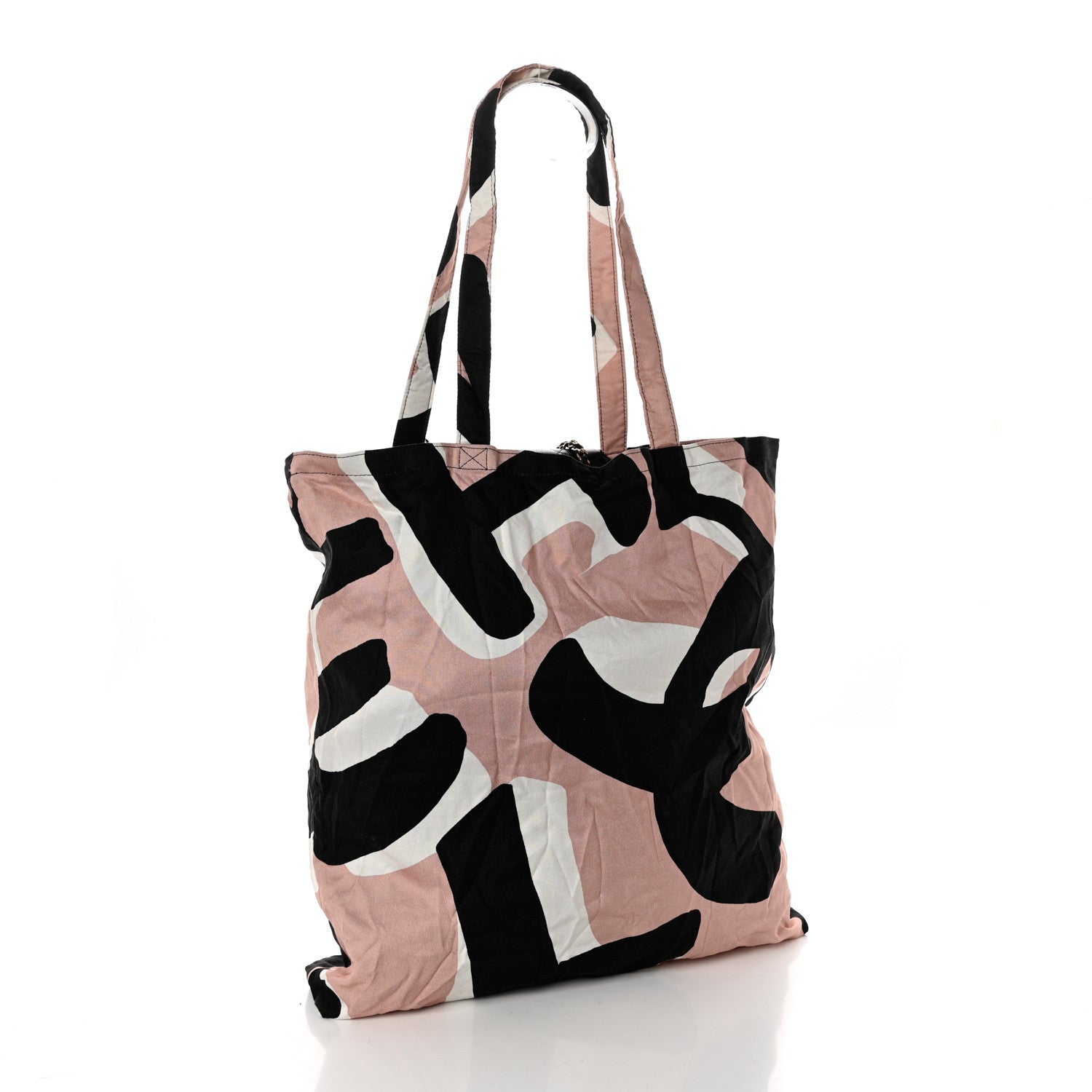 Chanel Jersey Fabric Quilted Foldable Tote With Chain Black Multicolor 4 of 17