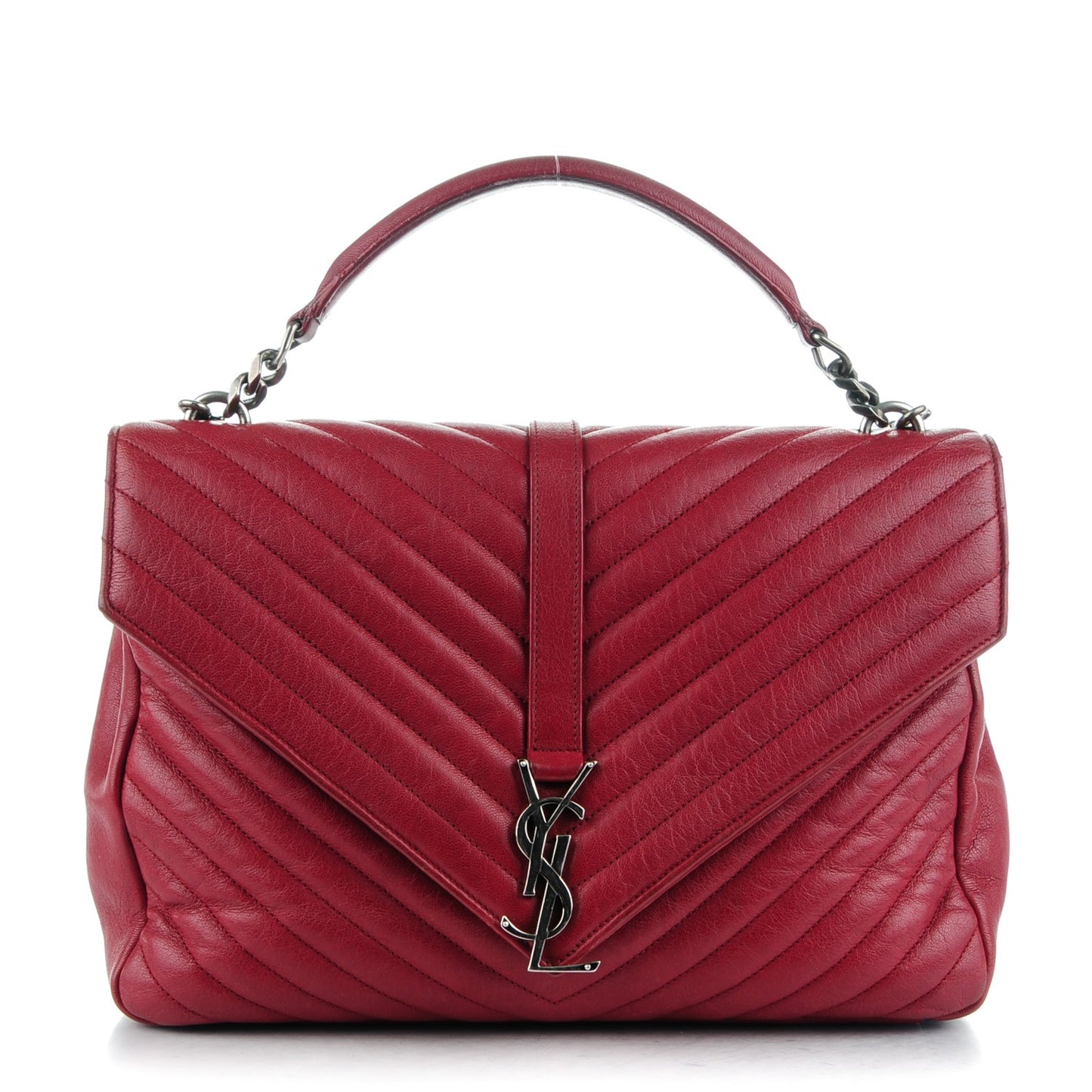 Sheepskin Matelasse Chevron Large Monogram Satchel Red
