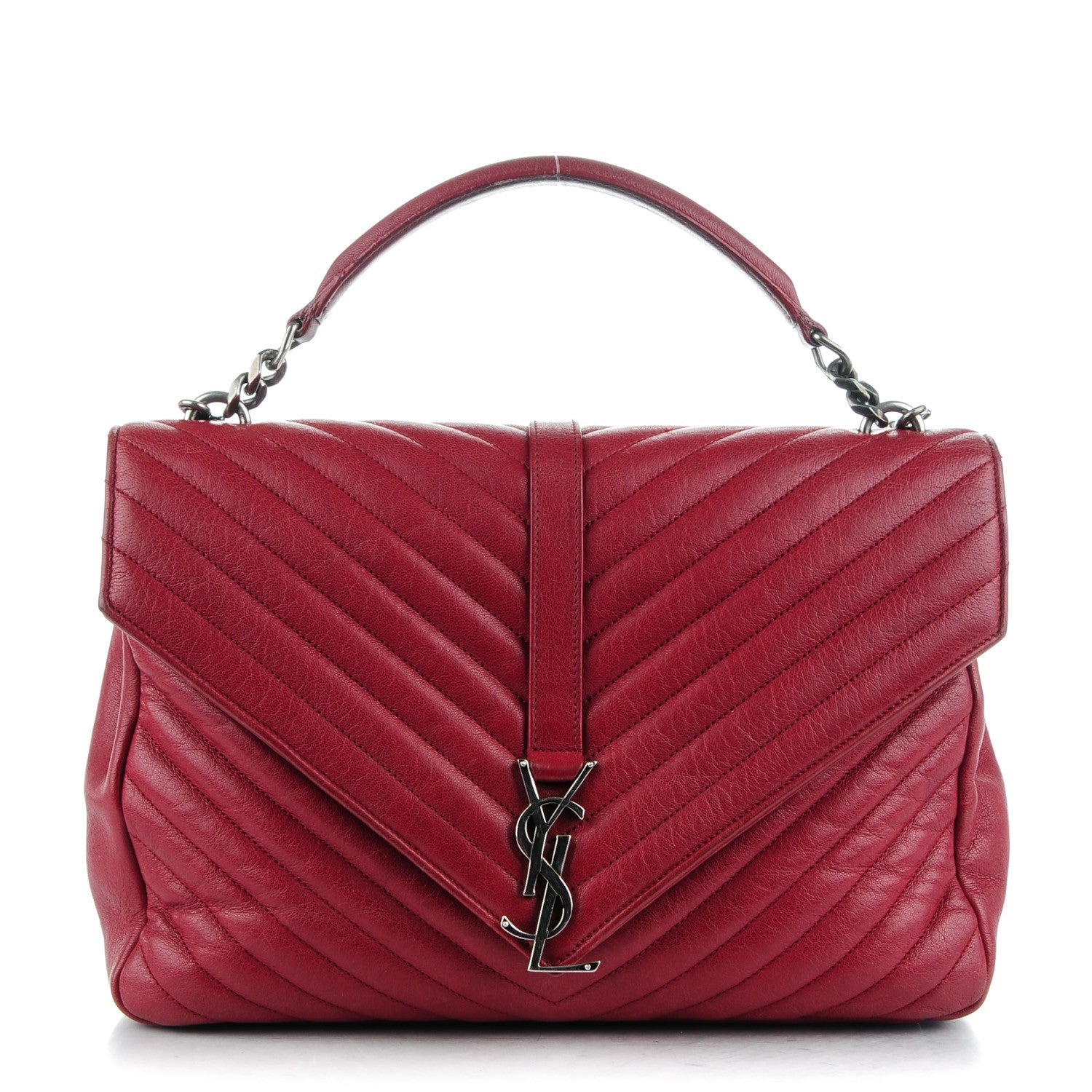 Saint Laurent Sheepskin Matelasse Chevron Large Monogram Satchel Red 1 of 12