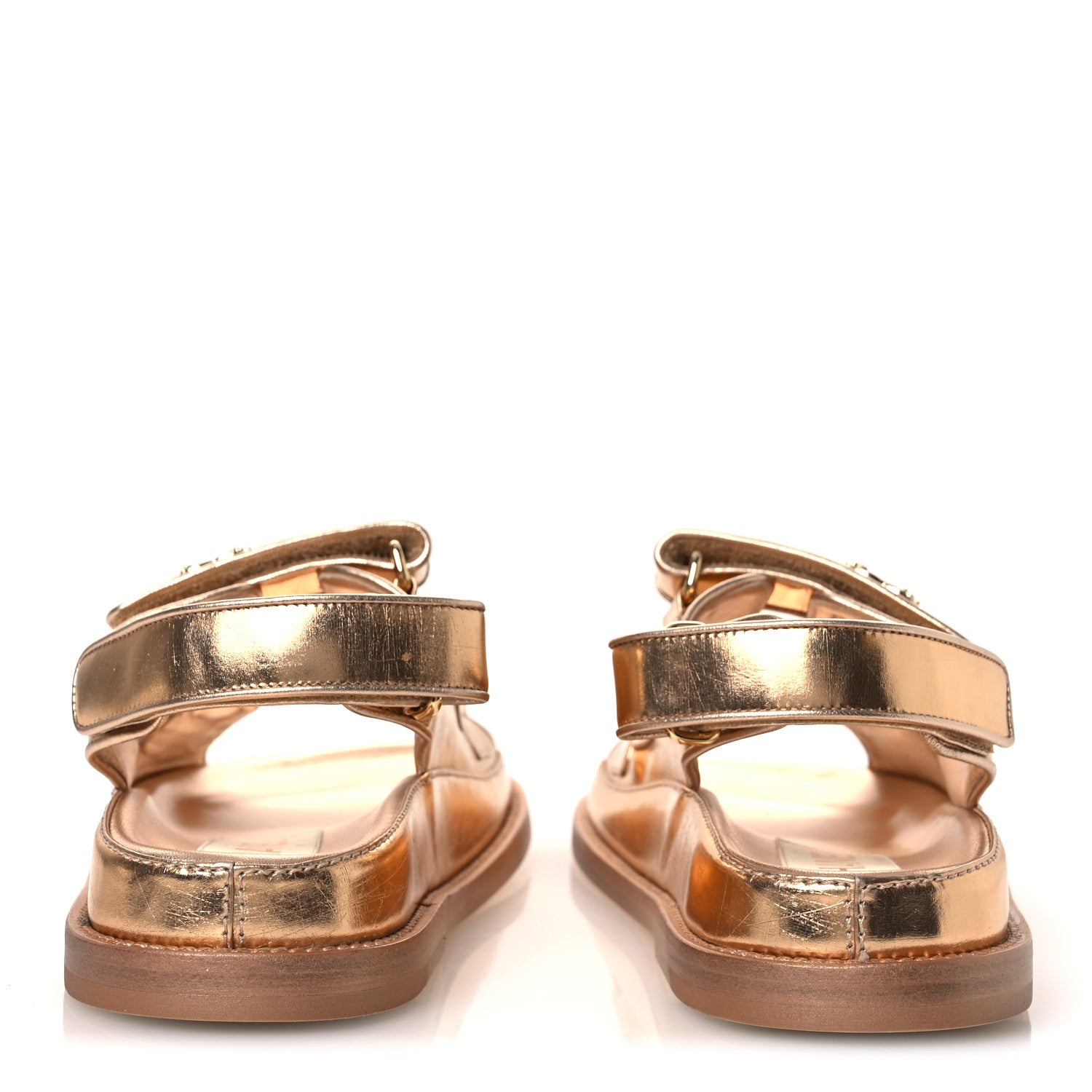 Chanel Metallic Laminated Calfskin Velcro Dad Sandals 36 Golden