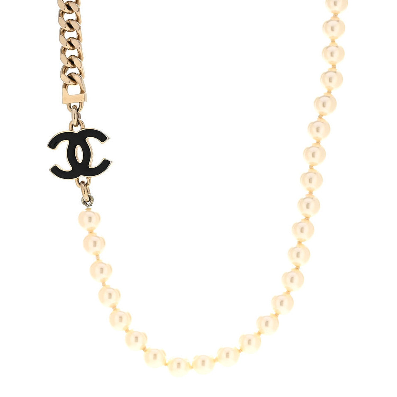 Chanel Pearl Resin CC Choker Necklace Gold White Black 1 of 6