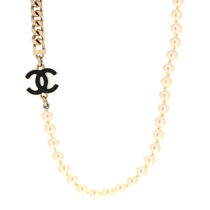Chanel Pearl Resin CC Choker Necklace Gold White Black 1 of 6