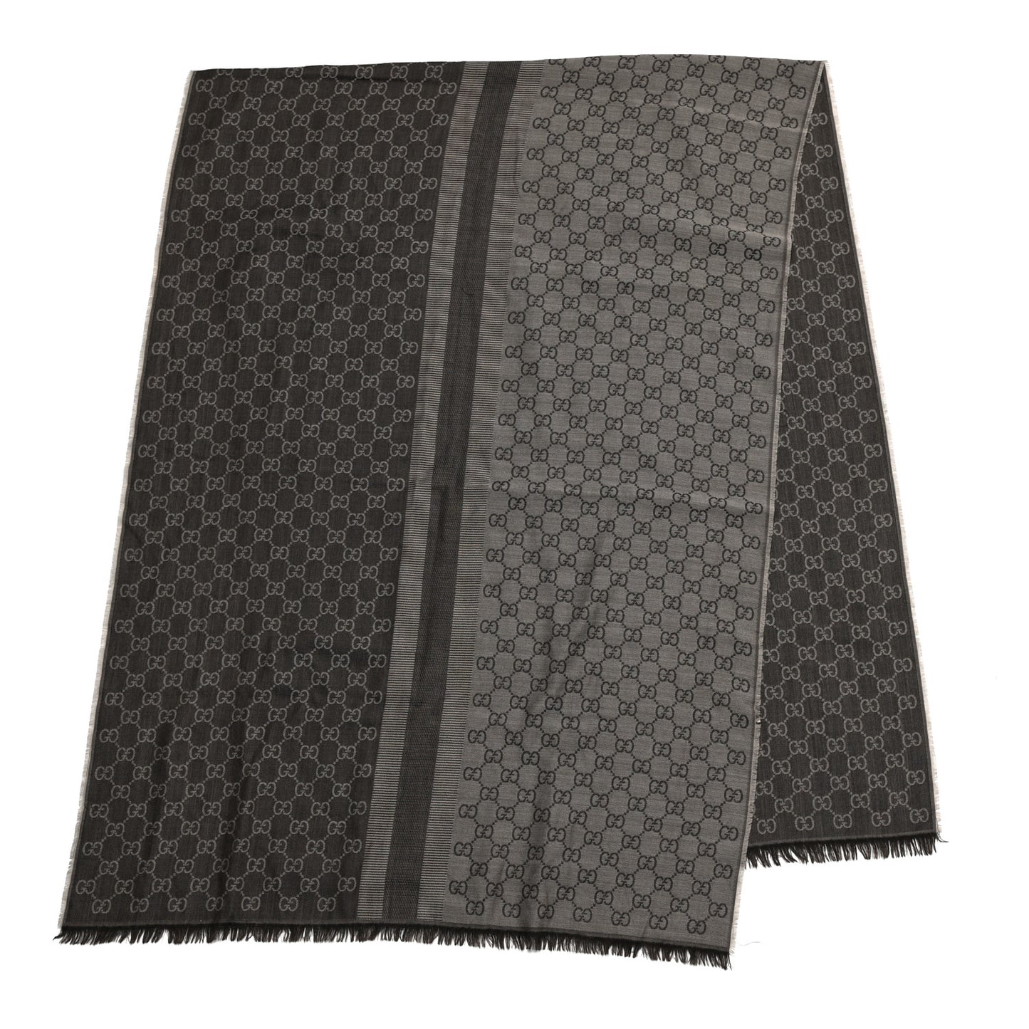 Wool Silk GG Monogram GGWeblong Fringe Scarf Shawl Rope Dark Brown