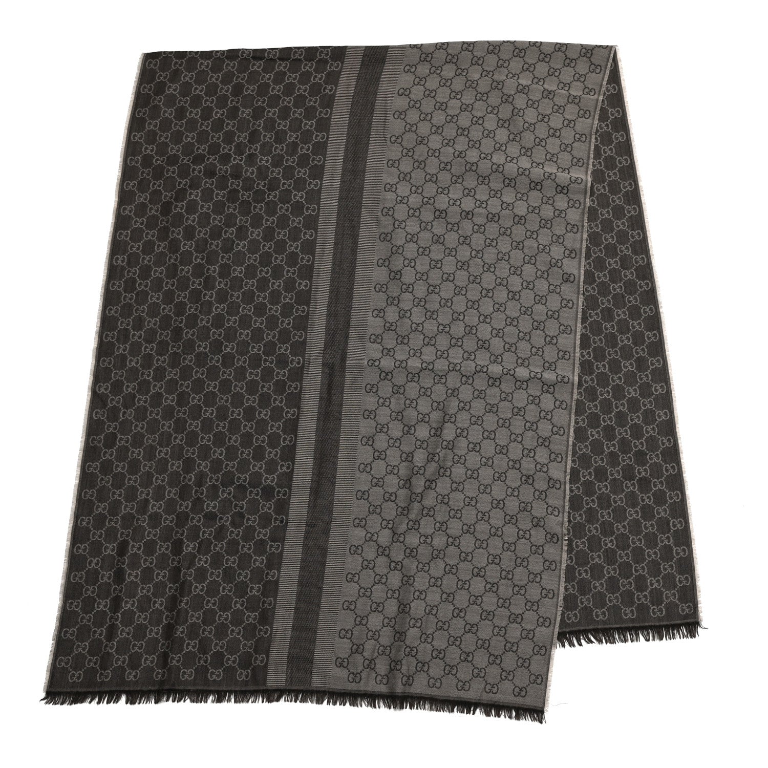 Gucci Wool Silk GG Monogram GGWeblong Fringe Scarf Shawl Rope Dark Brown 2 of 9