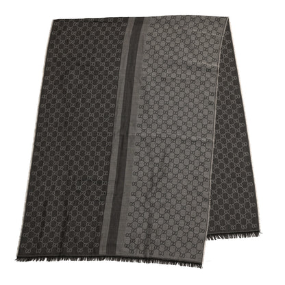 Gucci Wool Silk GG Monogram GGWeblong Fringe Scarf Shawl Rope Dark Brown 2 of 9