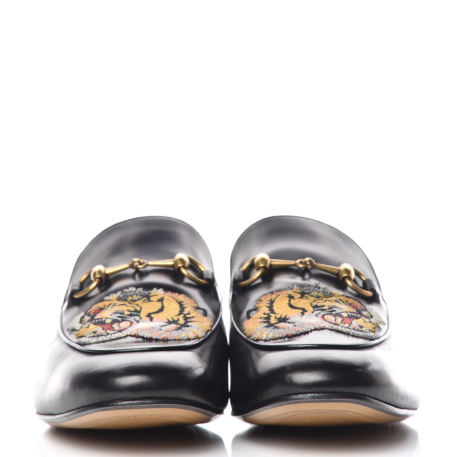 Gucci Calfskin Tiger Embroidered Mens Princetown Slippers 12 Black 2 of 10