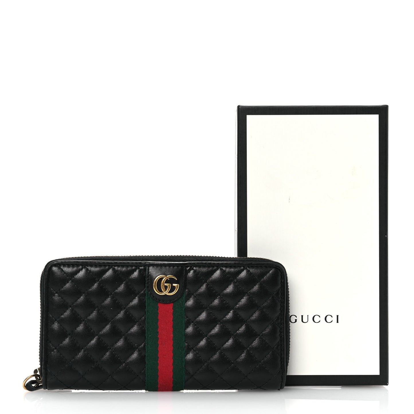 Calfskin Web Trapuntata GG Zip Around Wallet Black
