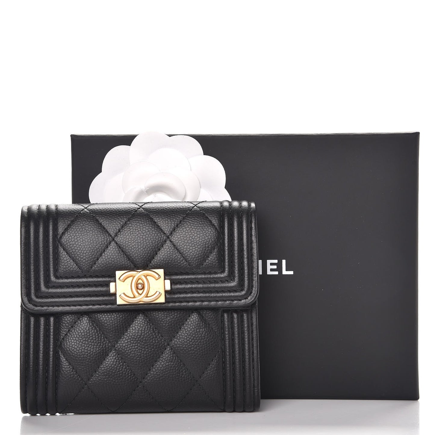 Caviar Quilted Compact Boy Wallet Black
