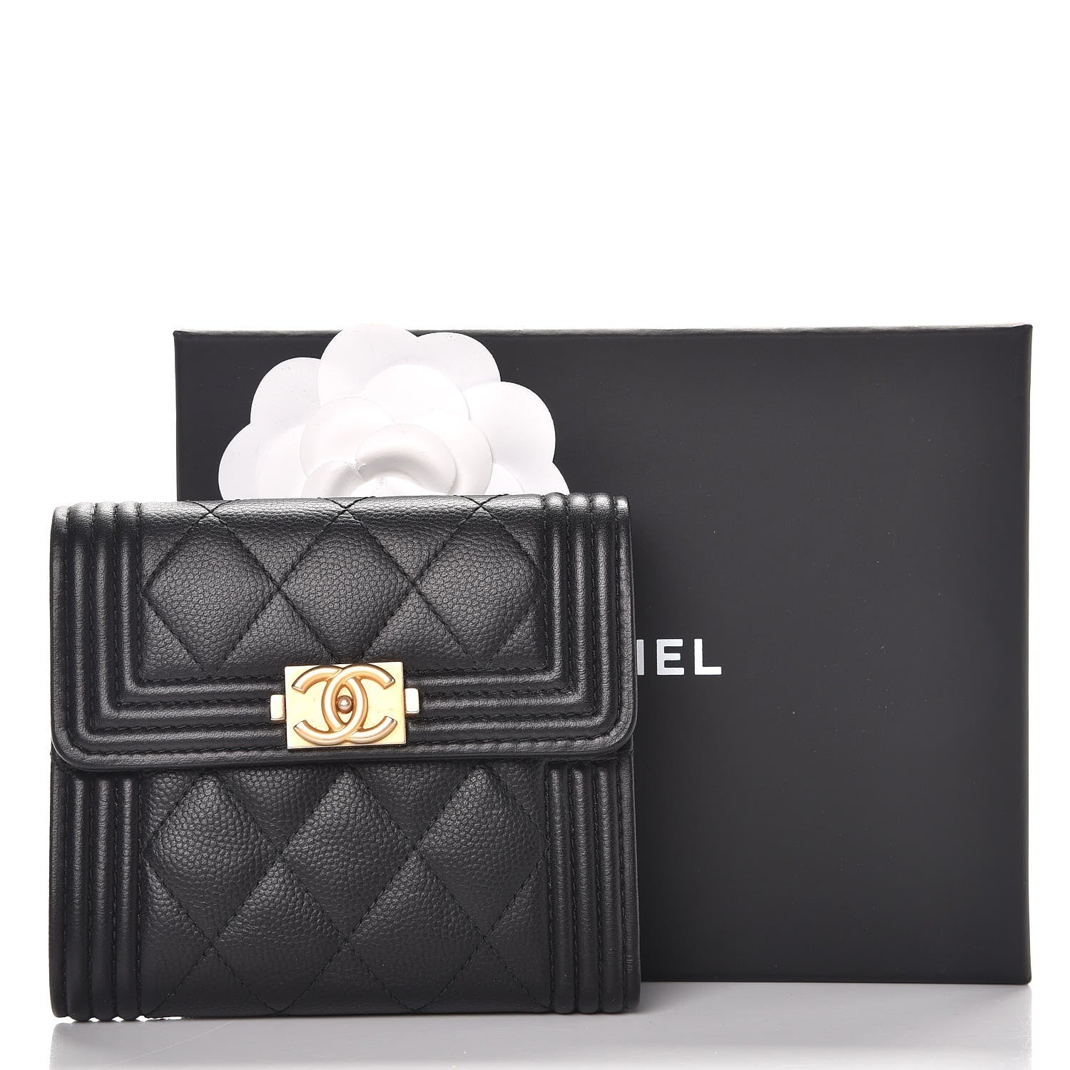 Chanel Caviar Quilted Compact Boy Wallet Black 9 of 9