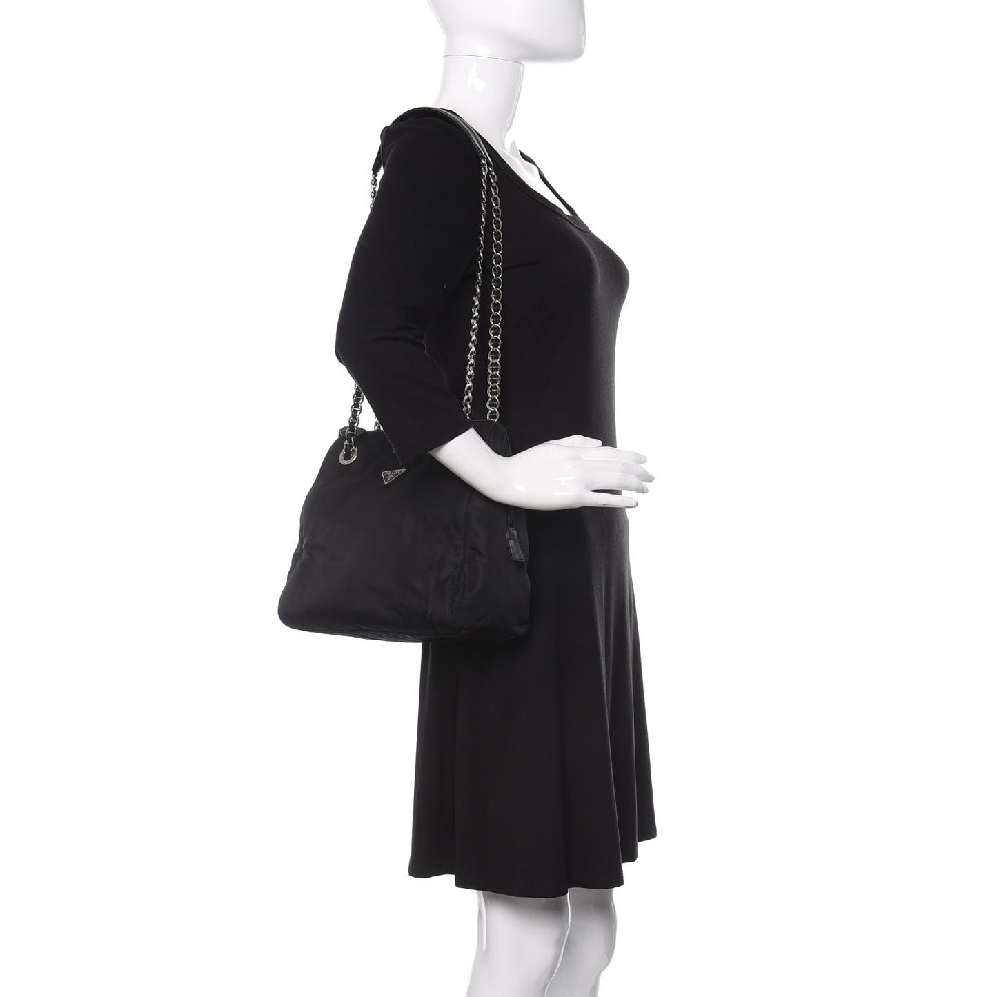 Nylon Tessuto Chain Shoulder Bag Black