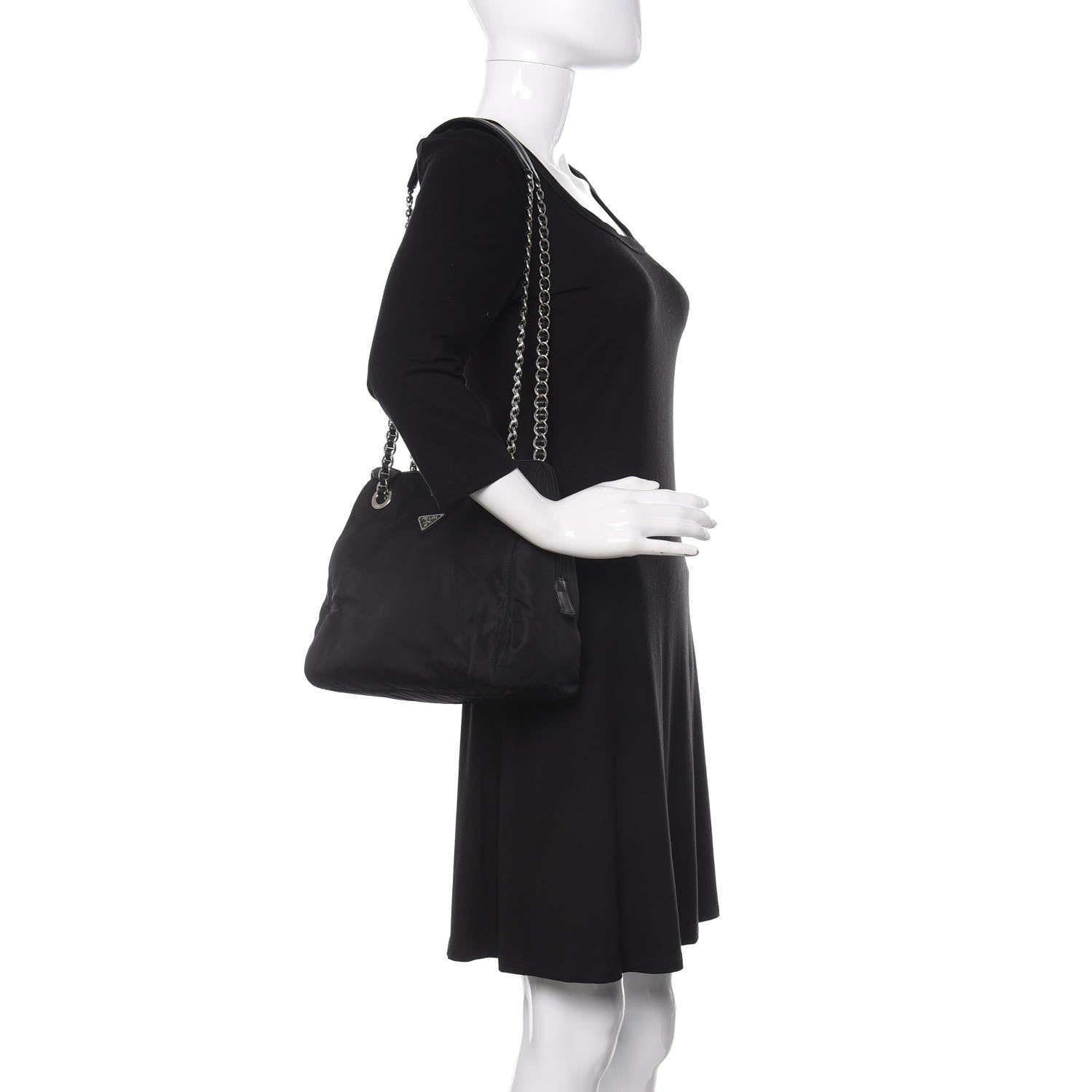 Prada Nylon Tessuto Chain Shoulder Bag Black 2 of 11