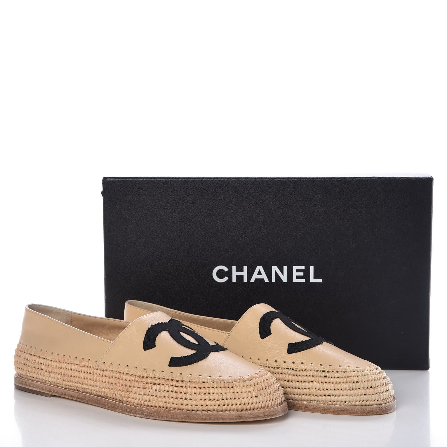 Chanel Lambskin Grosgrain CC Espadrilles 39 Beige Black 9 of 9