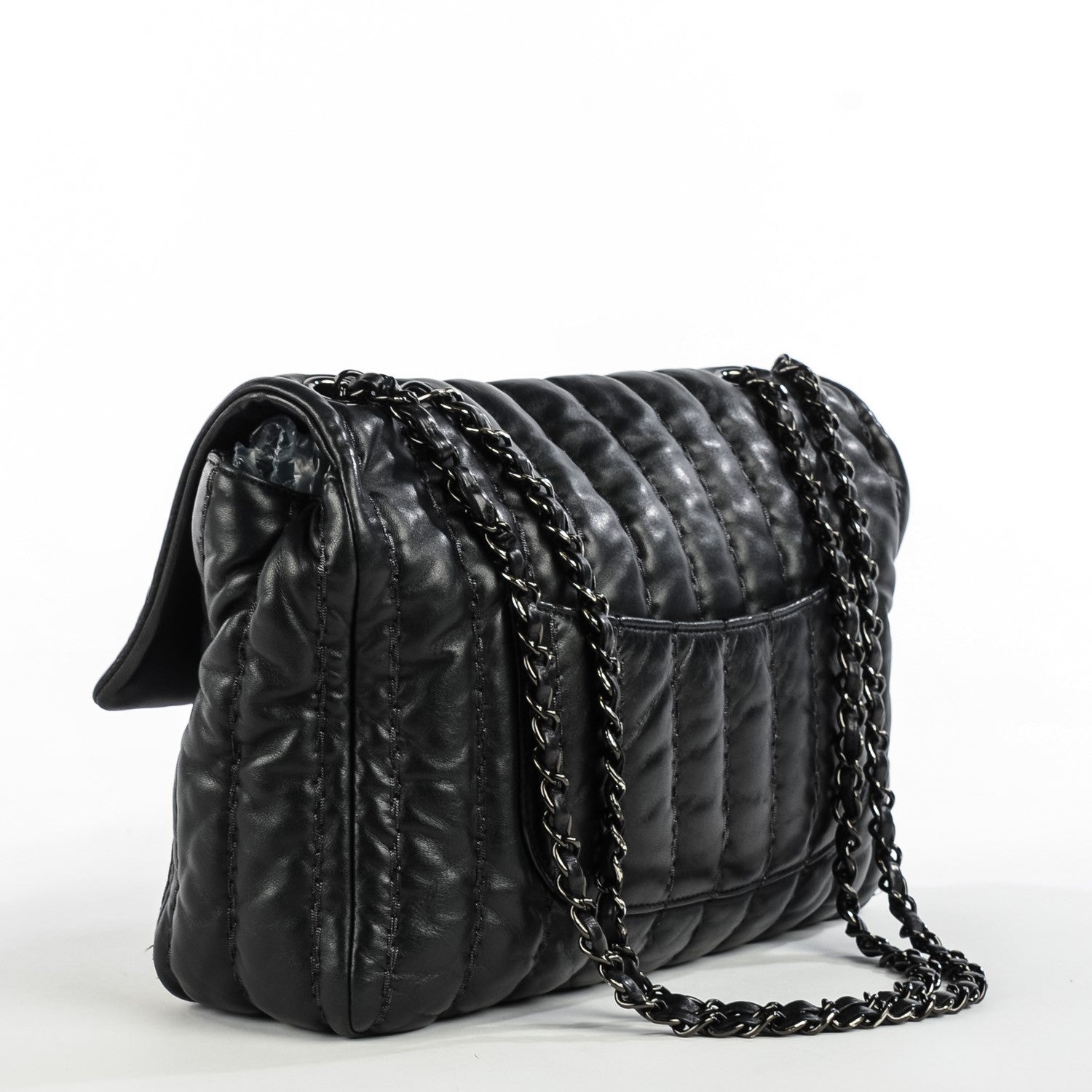 Chanel Lambskin Vertical Stitch Jumbo Single Flap Black 3 of 8
