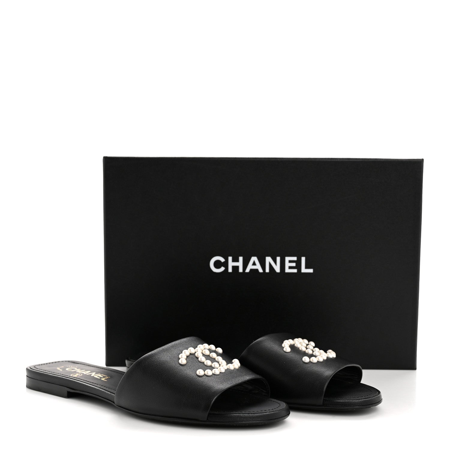 Chanel Lambskin Pearl CC Sandals 39 Black 10 of 10
