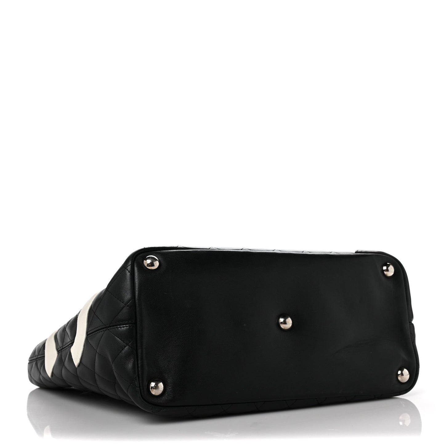 Calfskin Quilted Large Cambon Tote Black White