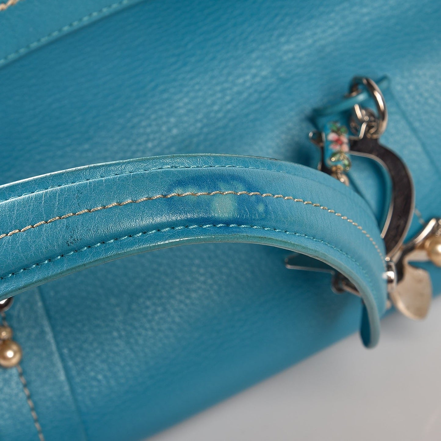 Calfskin Butterfly Pearls Frame Satchel Blue