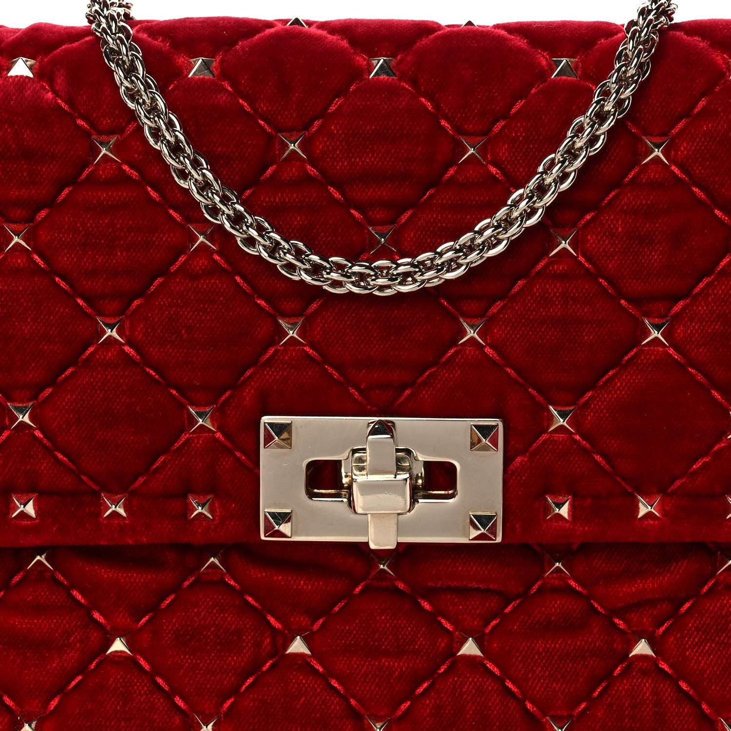 Valentino Garavani Velvet Medium Rockstud Spike Shoulder Bag Rosso Valentino 7 of 11