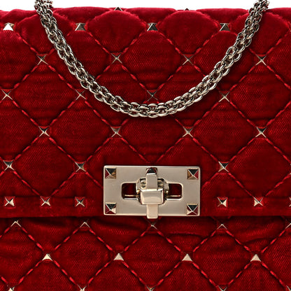 Valentino Garavani Velvet Medium Rockstud Spike Shoulder Bag Rosso Valentino 7 of 11