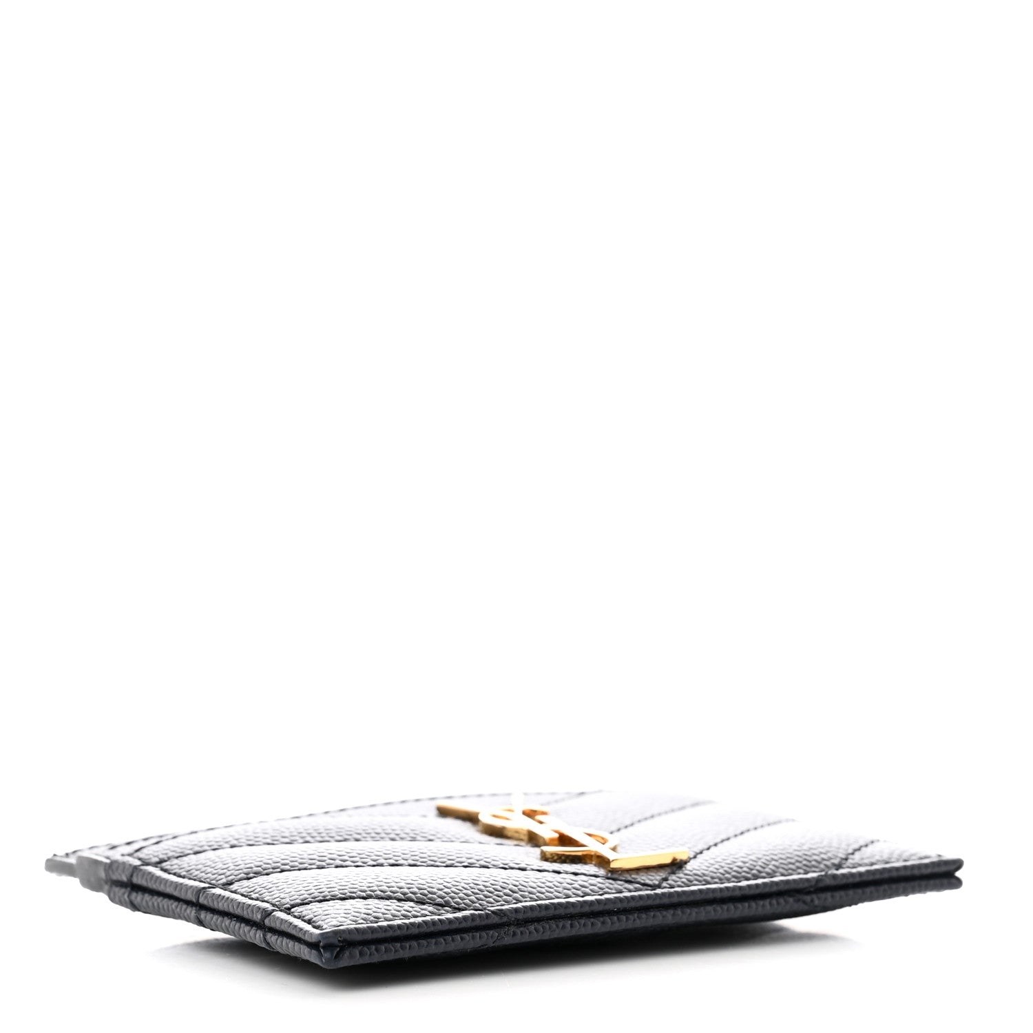 Saint Laurent Grain De Poudre Matelasse Chevron Monogram Credit Card Case Deep Marine 4 of 8