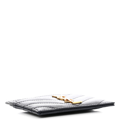 Saint Laurent Grain De Poudre Matelasse Chevron Monogram Credit Card Case Deep Marine 4 of 8