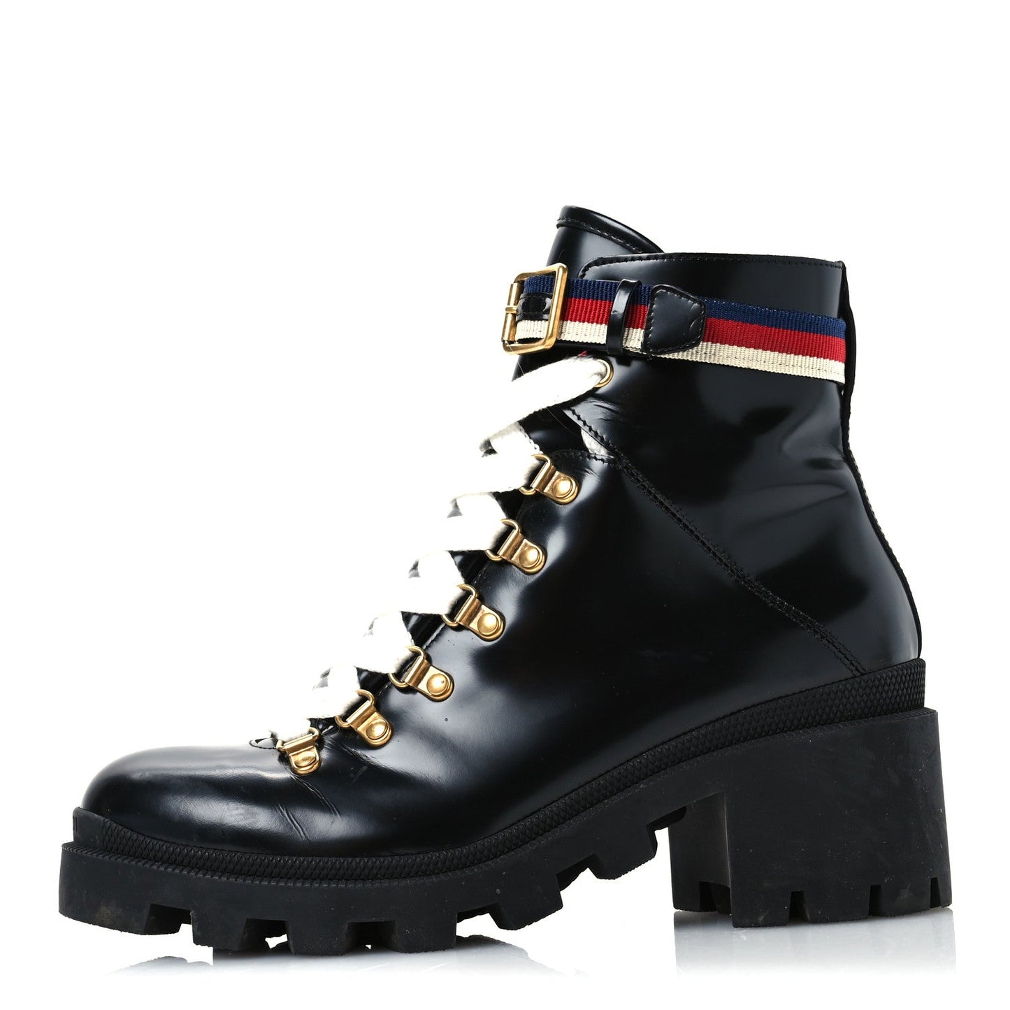 Calfskin Sylvie Web Womens Lace Up Combat Boots 39.5 Black