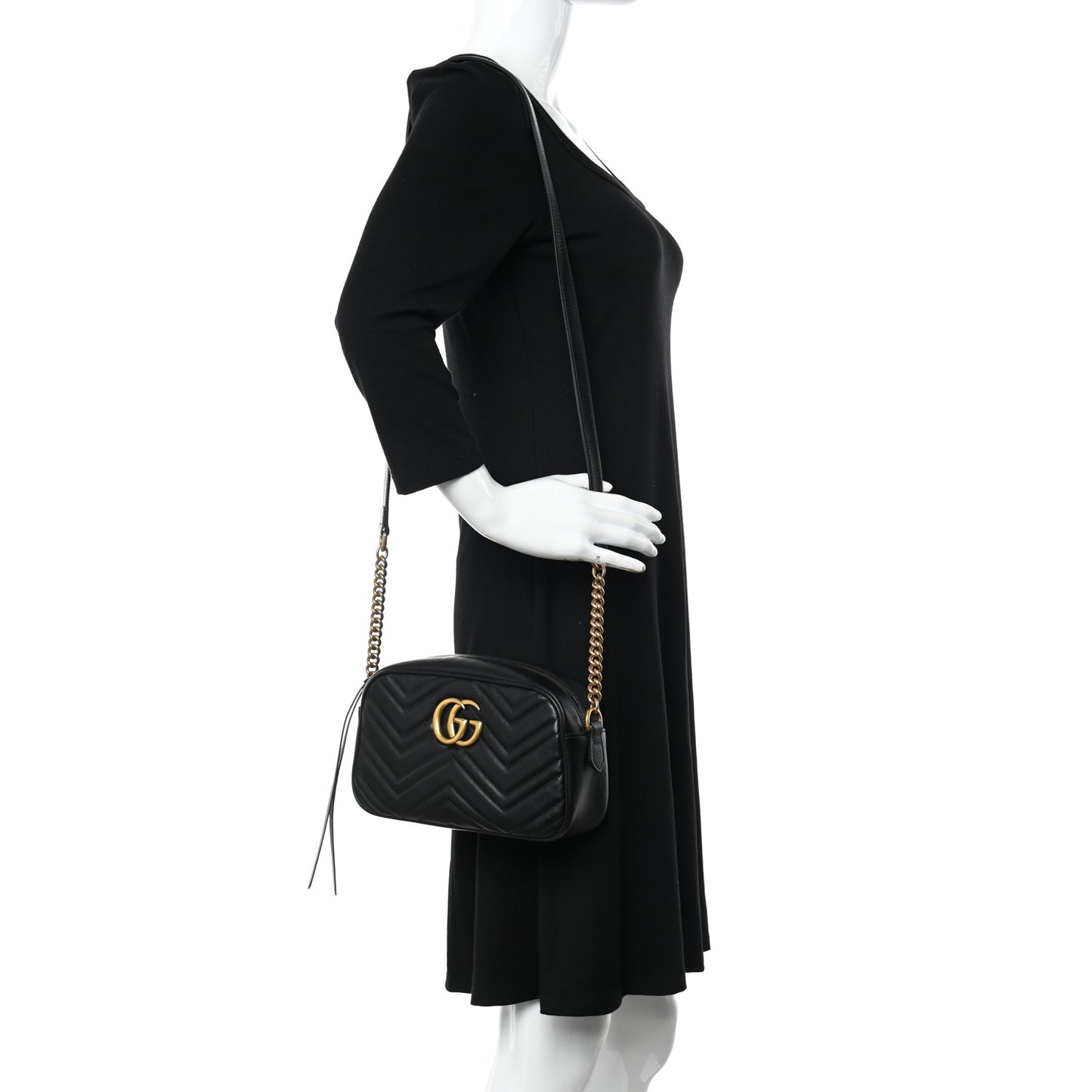 Calfskin Matelasse Small GG Marmont Chain Shoulder Bag Black