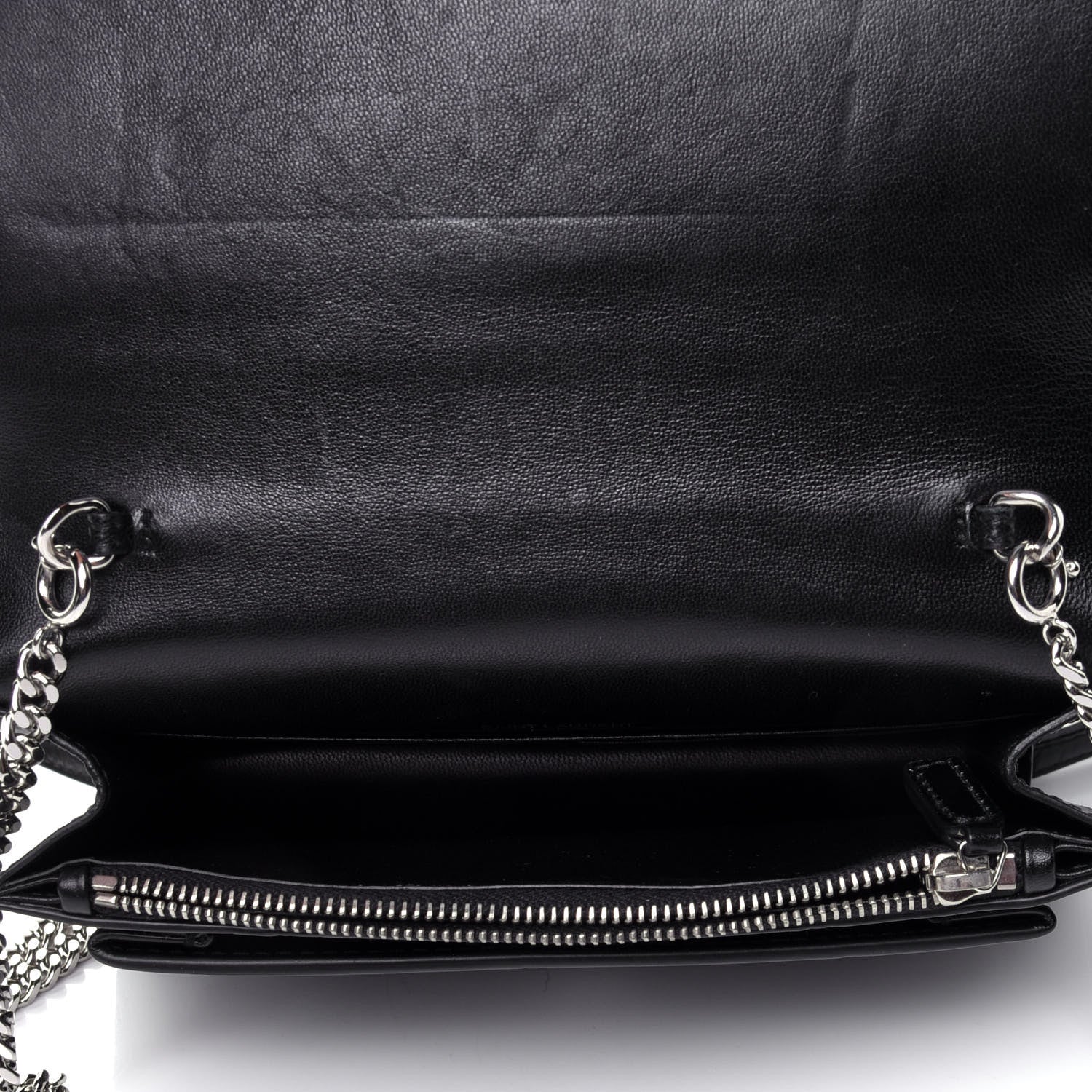 Saint Laurent Calfskin Crocodile Embossed Monogram Sunset Top Handle Chain Wallet Black 4 of 5