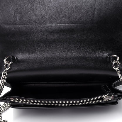 Saint Laurent Calfskin Crocodile Embossed Monogram Sunset Top Handle Chain Wallet Black 4 of 5