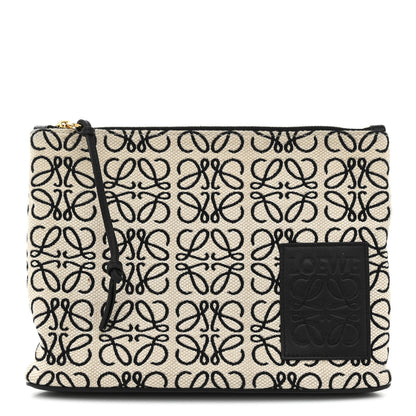 Loewe Jacquard Anagram Calfskin Pouch Ecru Black 1 of 7