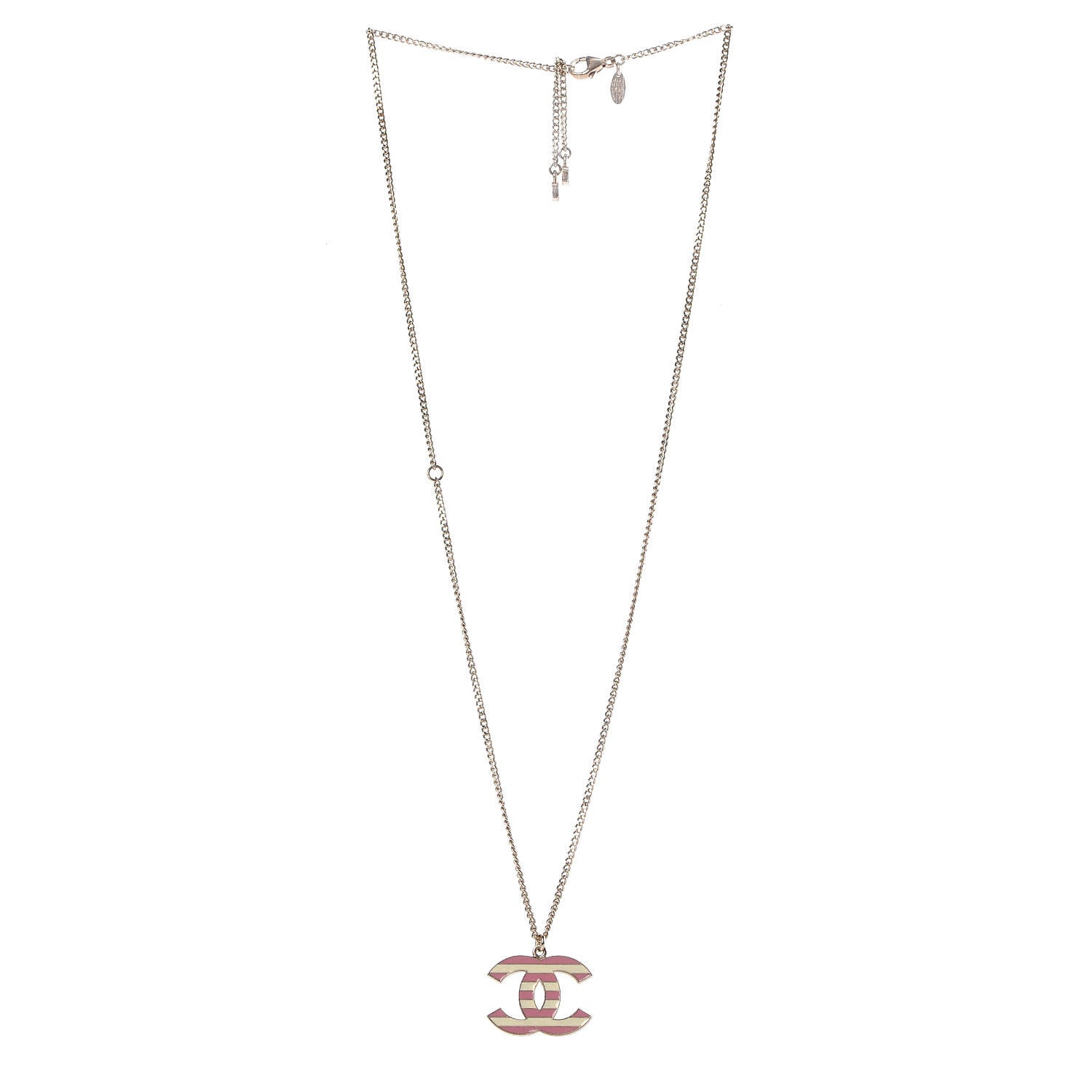 Chanel Enamel Striped CC Necklace Gold Ivory Pink 3 of 6