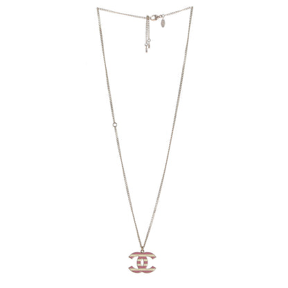 Chanel Enamel Striped CC Necklace Gold Ivory Pink 3 of 6