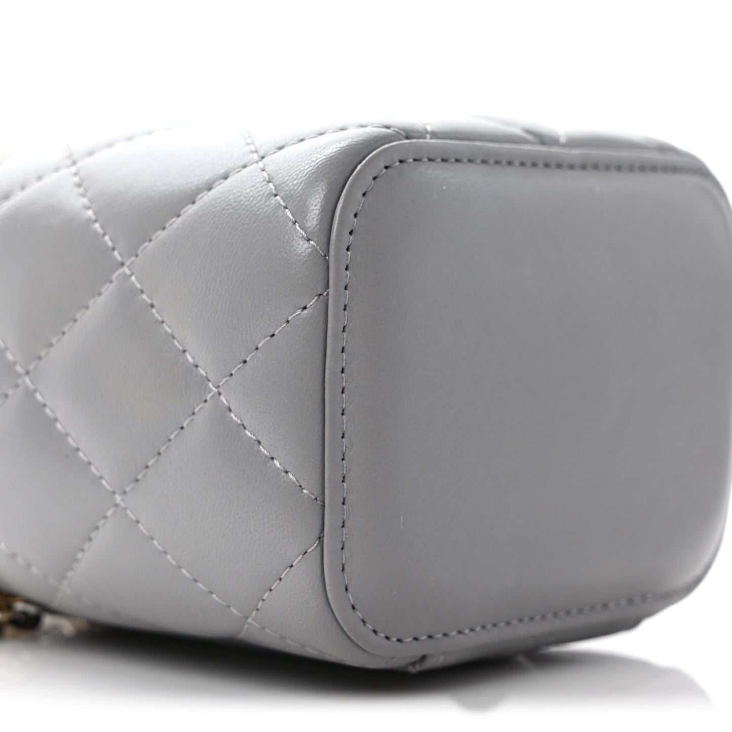 Lambskin Quilted Pearl Crush Mini Vanity Case With Chain Grey