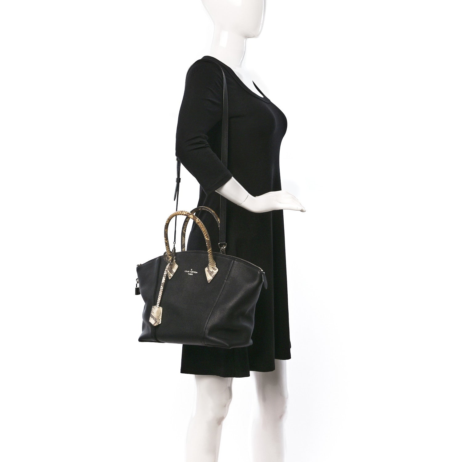 Louis Vuitton Veau Cachemire Snakeskin Soft Lockit MM Black 2 of 9