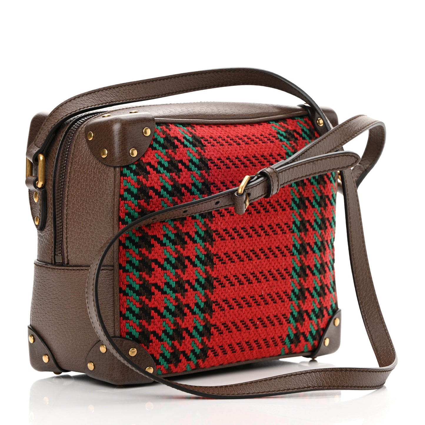 Cotton Wool Textured Calfskin Houndstooth Woven Square Messenger Bag Red Green Ivory Multicolor New Acero
