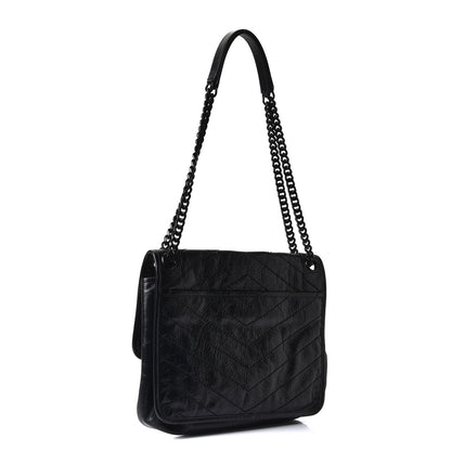 Saint Laurent Crinkled Calfskin Matelasse Monogram Medium Niki Chain Satchel Black 4 of 10
