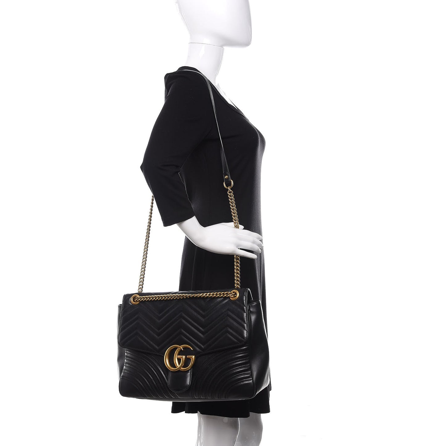 Calfskin Matelasse Large GG Marmont Shoulder Bag Black