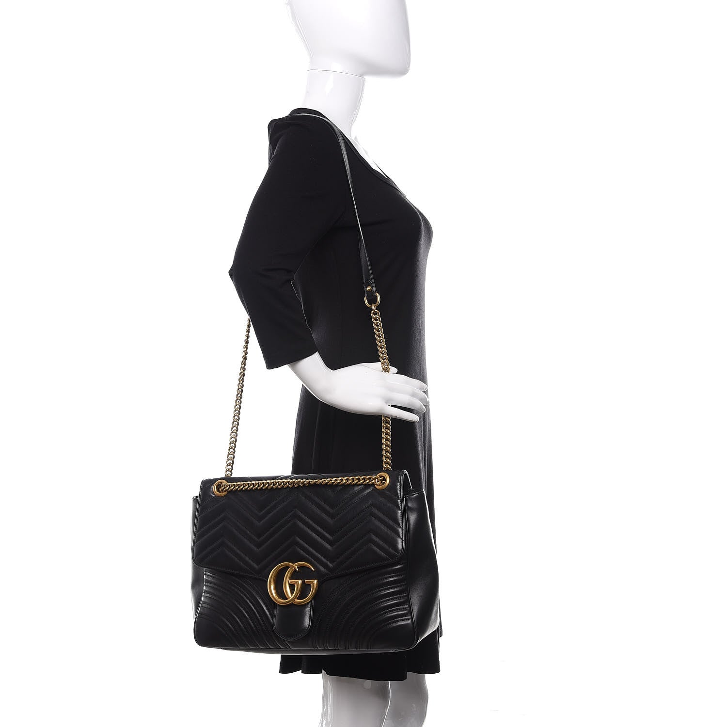 Gucci Calfskin Matelasse Large GG Marmont Shoulder Bag Black 2 of 21