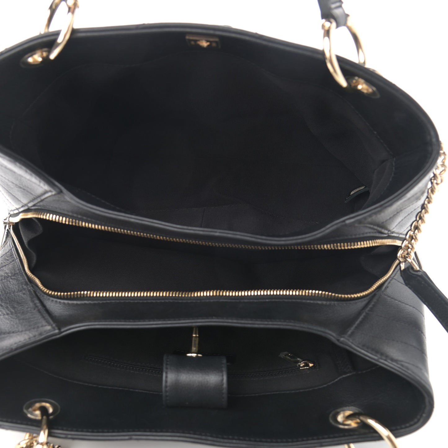Calfskin Stitched Large Chevron Chic Shopping Bag Black