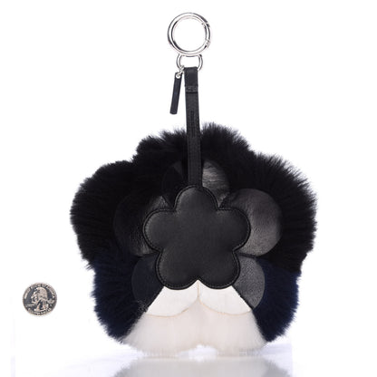 Fendi Fox Mink Fur Flowerland Bag Charm Black Blue White 2 of 5