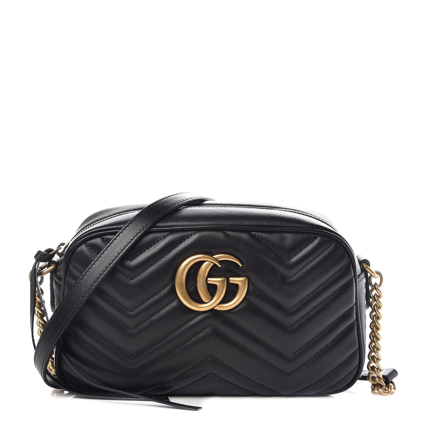 Calfskin Matelasse Small GG Marmont Chain Shoulder Bag Black
