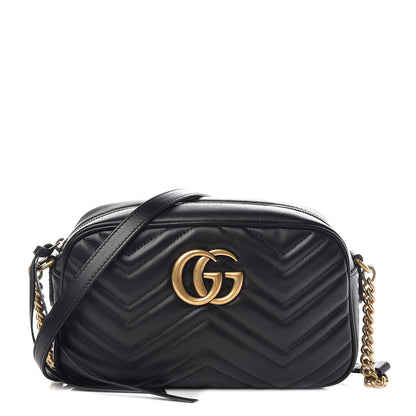 Gucci Calfskin Matelasse Small GG Marmont Chain Shoulder Bag Black 1 of 9