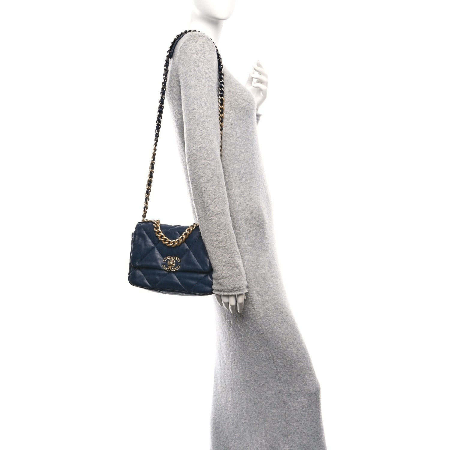 Chanel Lambskin Quilted Medium Chanel 19 Flap Navy Blue 2 of 10