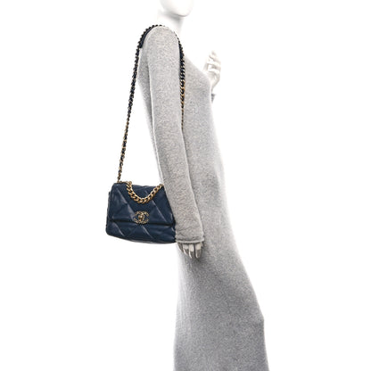 Chanel Lambskin Quilted Medium Chanel 19 Flap Navy Blue 2 of 10