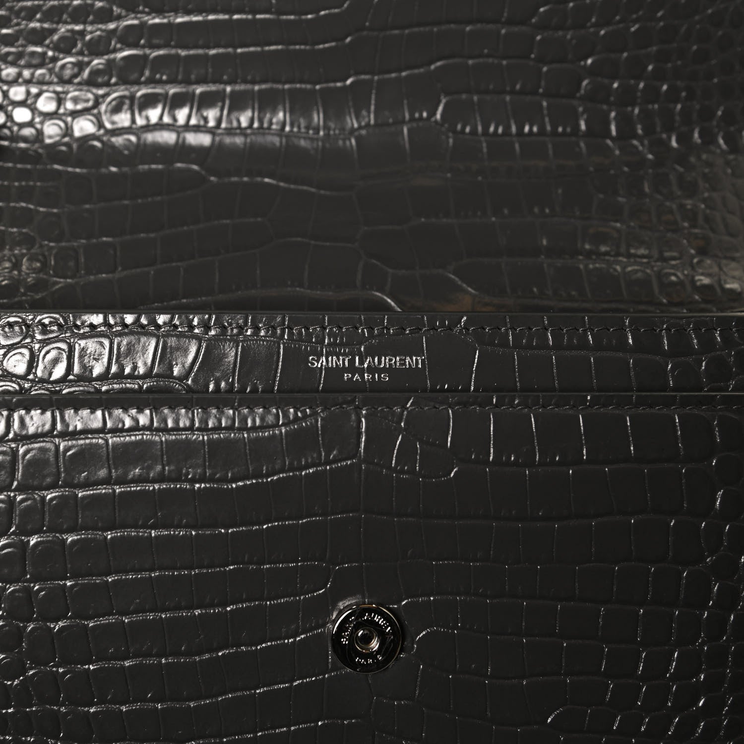 Saint Laurent Calfskin Crocodile Embossed Medium Monogram Sunset Graphite 8 of 12